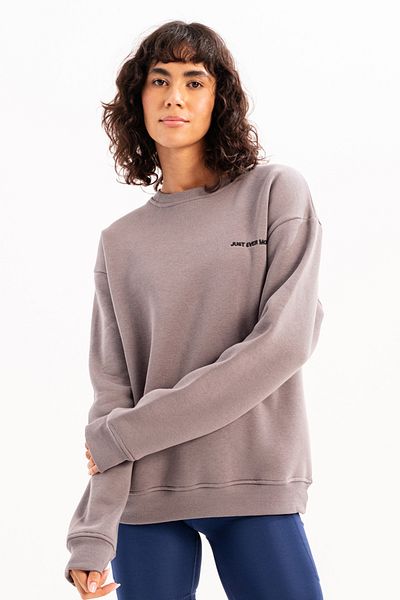 JUSTEVER Women's Gray Embroidered Crew Neck Sweatshirt - Fleece, Raised Rigil