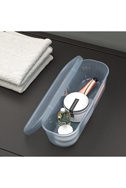 IKEA Kapaklı Düzenleme Kabı 9x24x7 Cm Plastik Saklama Kabı Şeffaf Mavi