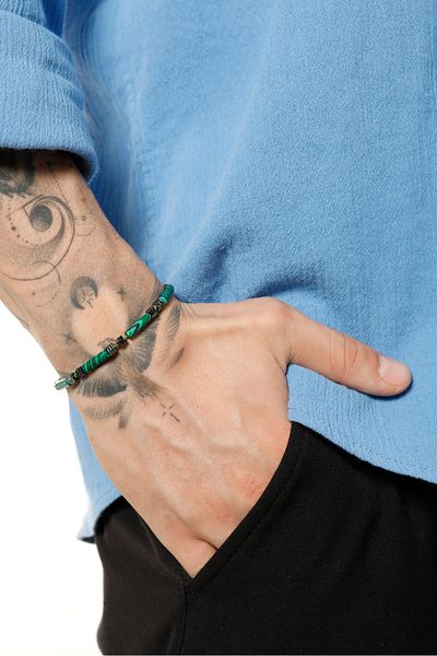 Fjellor Vidugavia Green Natural Stone Men's Adjustable Macrame Bracelet