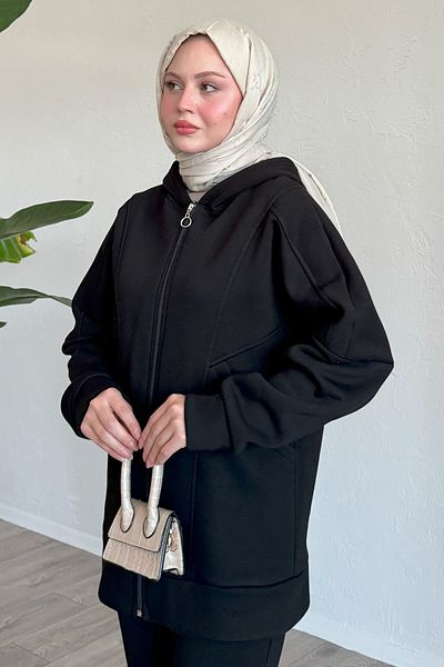 InStyle Black Double Pocket Hooded Double Set