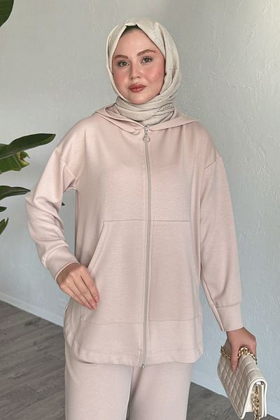 InStyle Set dublu cu picior elastic bej cu fermoar