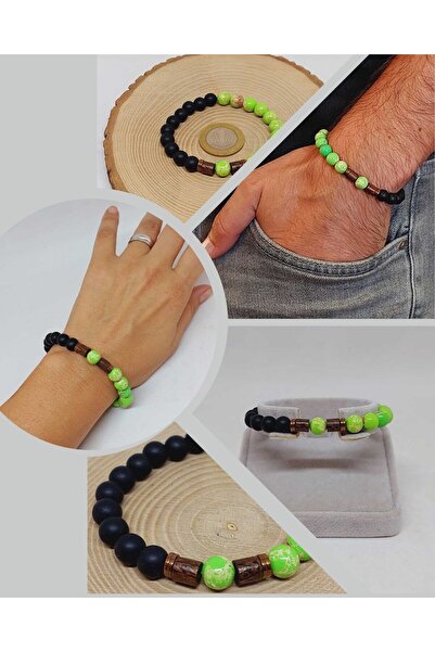 Yasamtohumu 8mm Oniks i Varizit svetlozeleni unisex havajski model narukvice ...