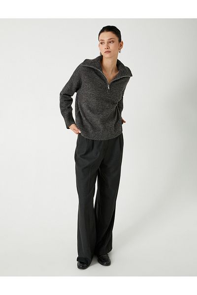 Koton Long Sleeve Stand Collar Half Zip Knitwear Sweater