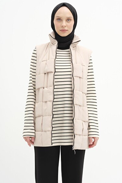 Tuğba Örgü Model Kapitone Yelek - Bej
