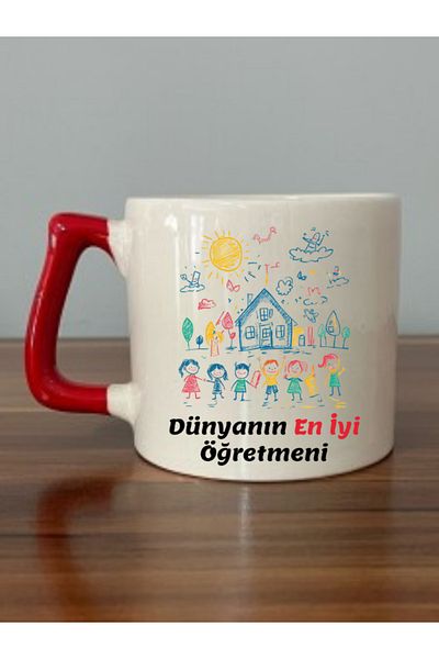 lili hediyelik Gift for World's Best Teacher Red Handle Mug Cup Teacher's Day Gift