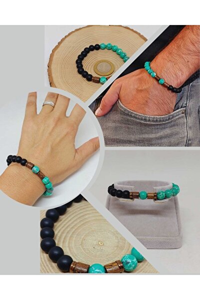Yasamtohumu 8mm unisex dizajn - narukvica od varizitnog tirkiza i oniksa, hav...