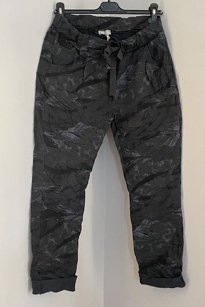 AYASOFYA OTANTIK Women's Italian Dark Gray Elastic Waist Laced Patterned Lycra Skinny Leg Pants