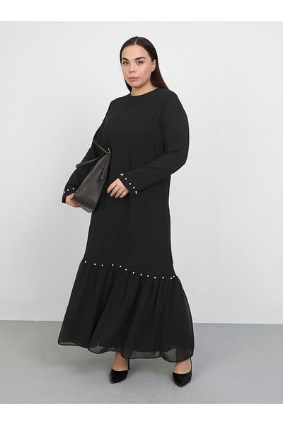 ALİA Φόρεμα Alia Μαύρο Plus Size με Πέρλες Λεπτομέρεια