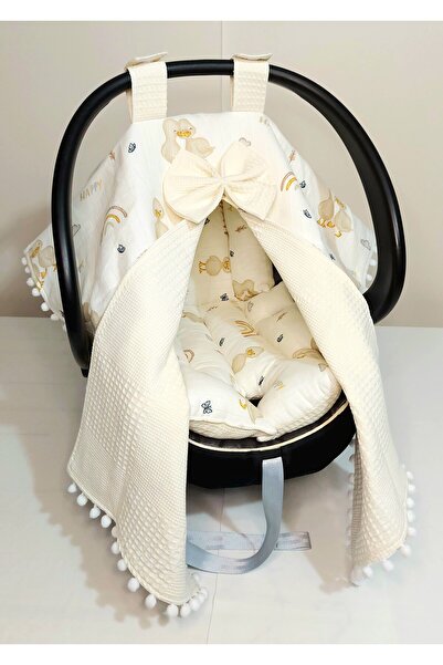 MİNİKYA Puset Örtüsü ve Minderi 2'li Set Takım Çift Kat Müslin