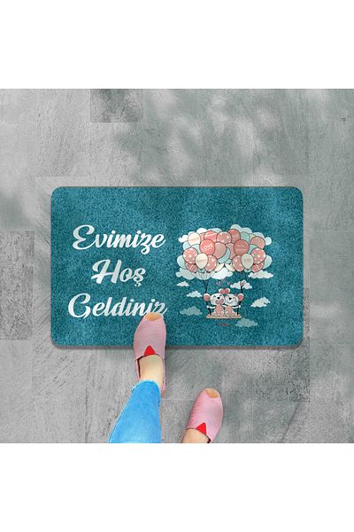 M&H Quality Welcome Written Flower Patterned Digital Door Mat - Washable Door Mat