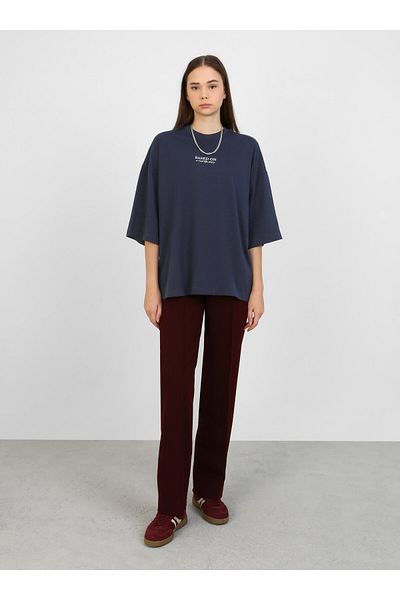 Benin Oversize Print Λεπτομερές Γυναικείο T-Shirt - Navy Blue - Benin