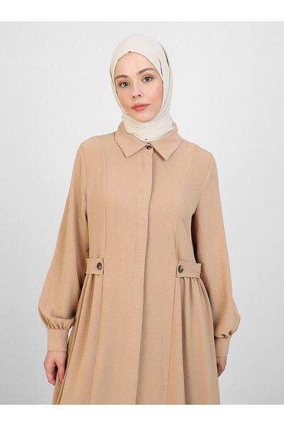 Refka Φόρεμα Hijab Aerobin με Πλαϊνό Κουμπί Λεπτομέρεια - Καφέ Γάλα - Refka