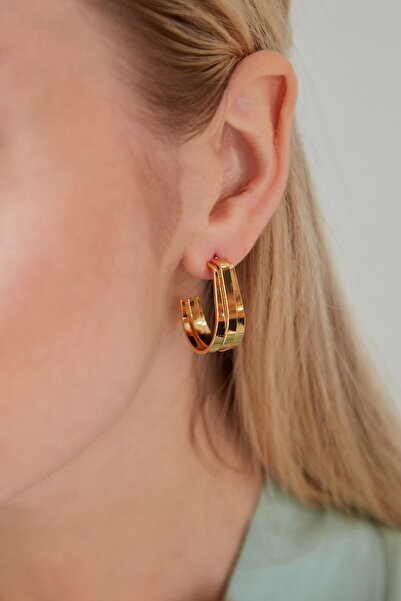 Lina Tia Kadın Birleşik 3 Şerit Halka Tasarım Çelik Altın Kaplama Abiye Kombin Günlük Stil Vintage Bohem Küpe