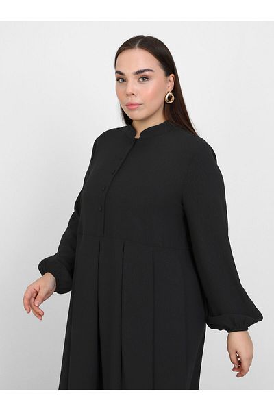 ALİA Chief Collar Button Detailed Large Size Aerobin Dress - Black - Alia