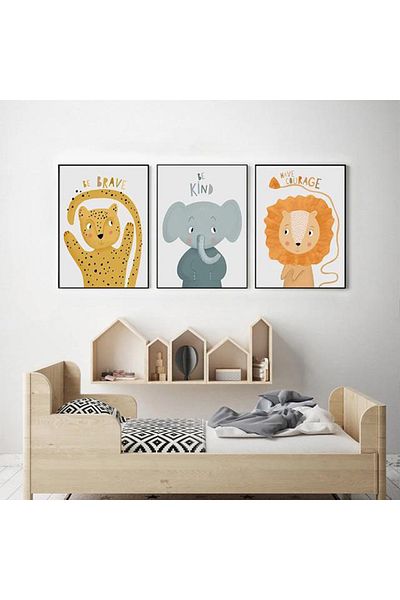 Linacci Set de masă din sticlă geometrică pentru copii din metal negru triplu, leu, tigru, elefant
