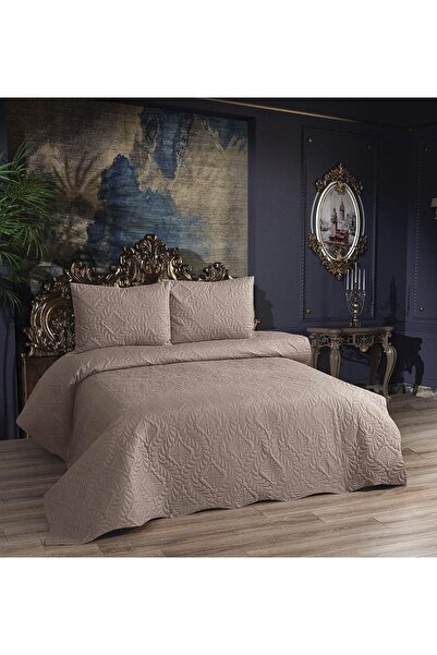 bursa çeyiz Asmin Kapitoneli Ultrasonik Çift Kişilik Yatak Örtüsü 3 Parça Kah...
