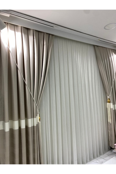 beatiful FON PERDE KETEN PANO FON AÇIK BEJ RENGİ 1/3 SIK PİLELİ BORU PİLE TEK...