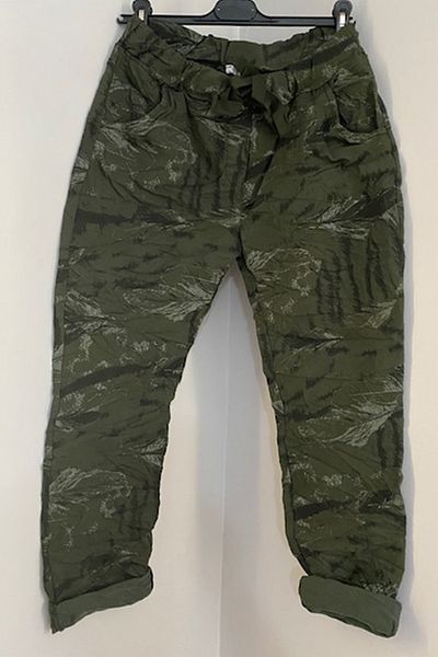 AYASOFYA OTANTIK Women's Italian Khaki Elastic Waist Laced Patterned Lycra Skinny Leg Pants