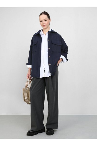 Benin Navy Blue Oversize Stamp Jacket - Benin Pocket Detailed