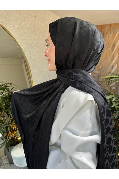 Modechic Collection Cotton Jacquard Black Shawl