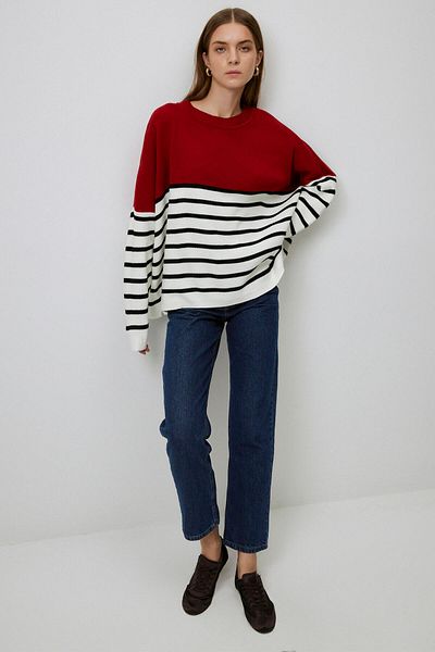 Touché Privé Block Color Striped Knitting Sweater