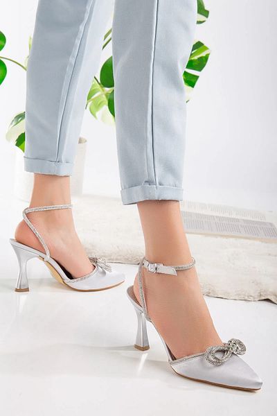 DERELİ SHOES Women's Stoned Bow Evening Dress Shoes