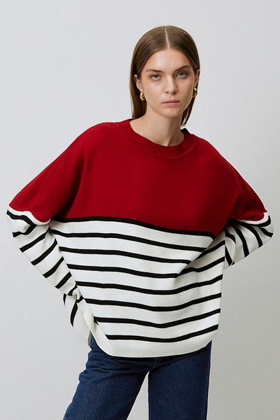 Touché Privé Block Color Striped Knitting Sweater