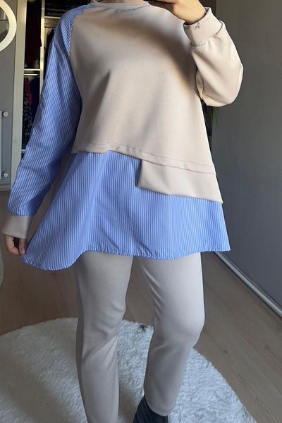 Qenz Σετ Παντελόνι και Πουκάμισο Hijab - Κρέμα