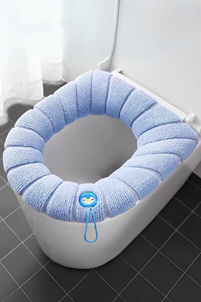 Emmaisie Yumuşak Dokulu Esnek Yıkanılabilir Klozet Kapağı Kılıfı Klozet Örtüsü - Oluklu Desen Bebek Mavisi