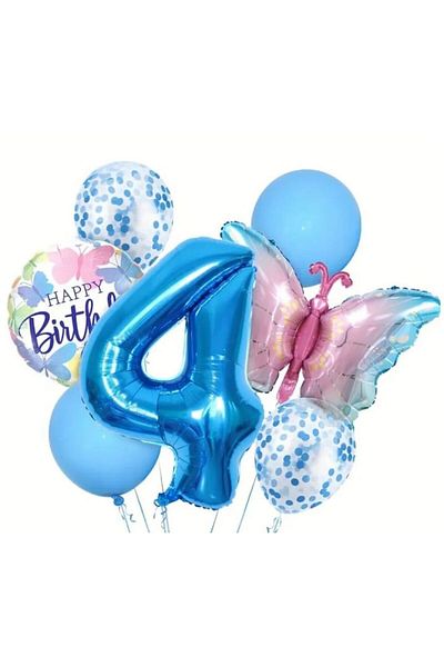 DÜVENCİ TİCARET Blue Age Balloon Butterfly Foil Set