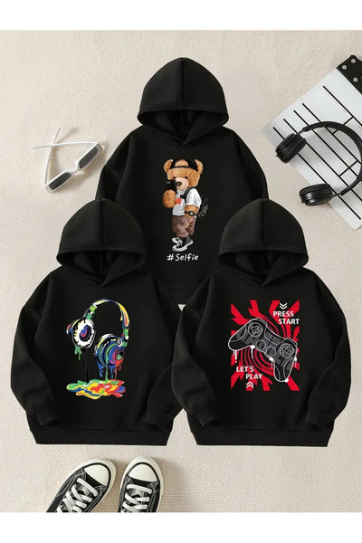 Frisson Унисекс детска суитшърт с качулка - 3 броя, единична? Комбинация от п...