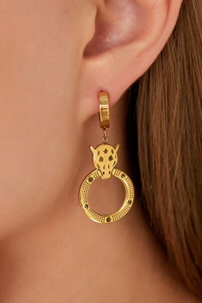 Lina Tia Kadın Kaplan Figürlü Tasarım Halka Detaylı Klipsli Sallantılı Çelik ...