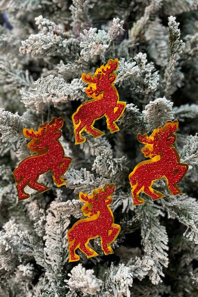 Huzur Party Store Πρωτοχρονιάτικο Red Eva Shiny Deer - 10x9 cm, 4 τεμάχια, χαρτόνι, χρυσοκίτρινο