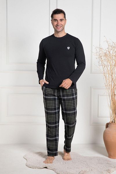 Mecit Pijama Ανδρικό σετ πιτζάμες Mecit 3083 Green Checked Plus Size
