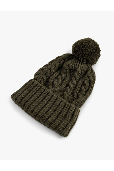 Koton Hair Braid Textured Pom Pom Detailed Layered Beanie