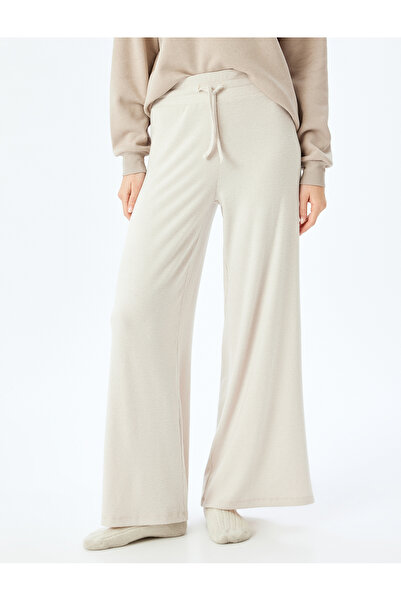 Koton Soft Textured Wide Leg Tie Waist Knitted Sleepwear Bottoms