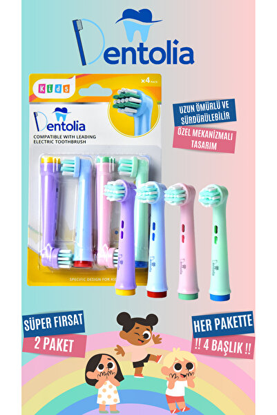 Dentolia Çocuklar İçin Oral-B Uyumlu Şarjlı ve Pilli Diş Fırçası Yedek Başlığı 8 Adet