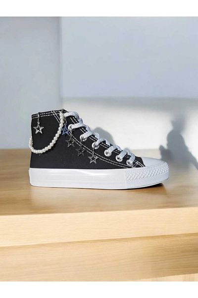 archiepet Special Design Lace-Up Pearl Detail Chain Starry Girl's Sneaker Shoes