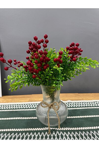 ZENCHES Cam Vazo Ve Kokina Çiçeği 3 Demet 21 Dal Set 21 Dekorasyon Yılbaşı Sü...