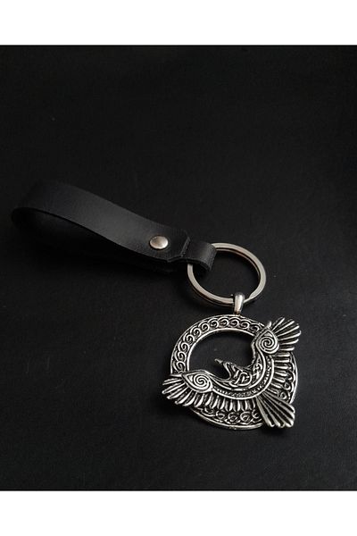 BSN Store Mythology Scandinavian Genuine Leather Keychain with Eagle Figure