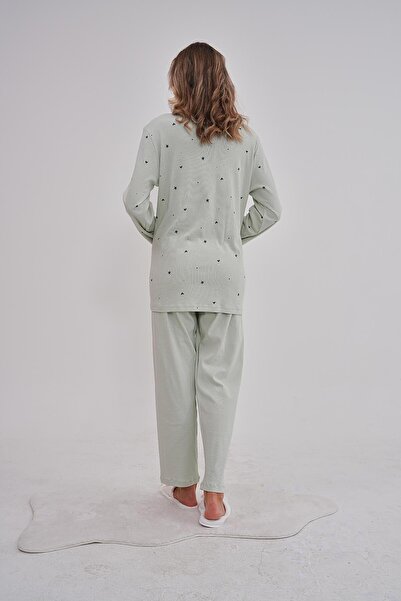 Mecit Pijama Set de pijamale de mărime mare pentru femei, 100% bumbac, verde fistic Mecit 6150