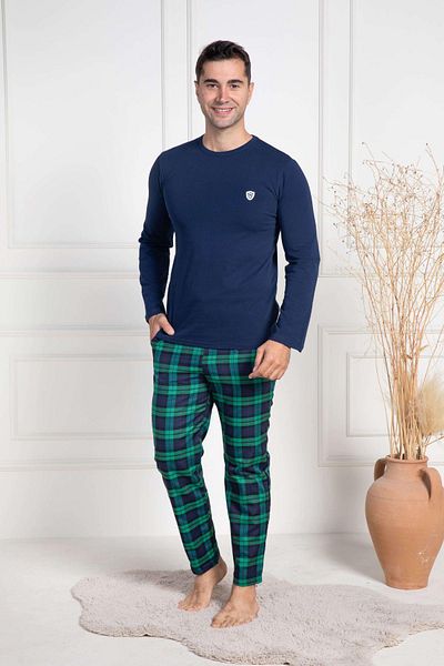 Mecit Pijama Ανδρικό σετ πιτζάμες μεγάλου μεγέθους Mecit 3051 Navy Blue καρό