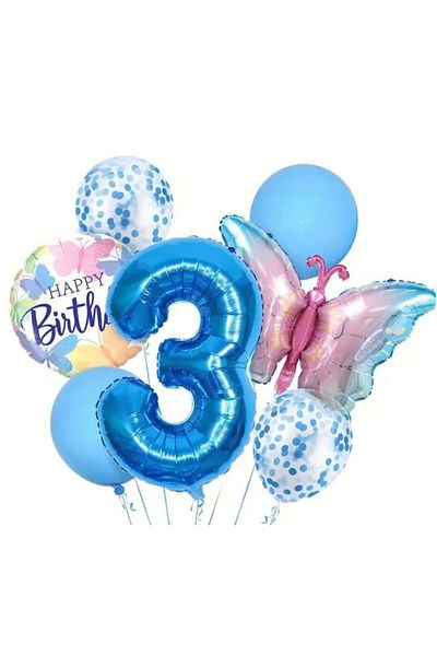 DÜVENCİ TİCARET Blue Age Balloon Butterfly Foil Set