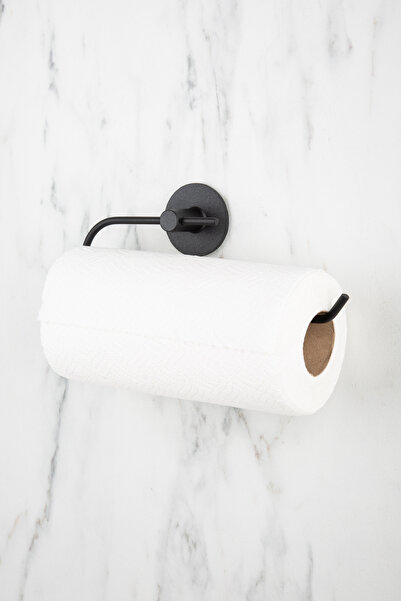 Aktel Banyo حامل مناشف ورقية مستديرة لاصقة باللون الأسود، حامل مناديل، حامل م...