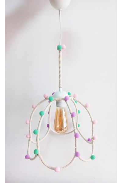 C&A&B KUZEY AVİZE Macrame Rope Wrap Colorful Pompom Baby Girl and Child's Room Pendant Lamp Chandelier