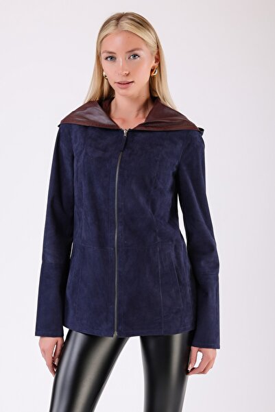 Leather Club Lacivert Bordo Çift Tarafli Hakiki Süet Deri Ceket