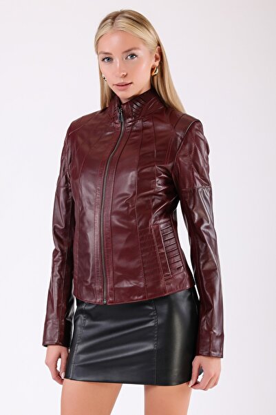 Leather Club Bordo Fitted Deri Ceket