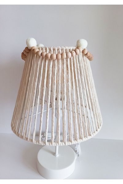 C&A&B KUZEY AVİZE Macrame Rope Wrap Wooden Bead Ecru Ready-made Pompom Detailed Baby and Children's Room Lampshade(2)