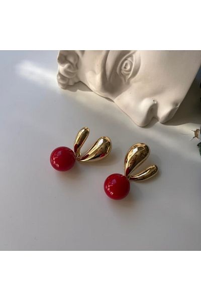 İlayda Illys Gold Red Ball Detail Dangle Zra Earrings