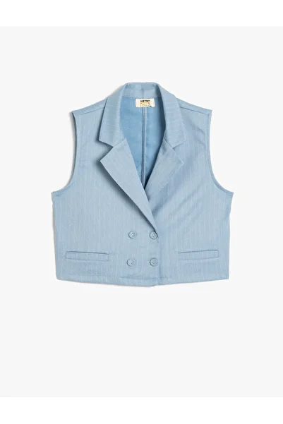 Koton Double Breasted Collar Crop Vest - Button Detailed